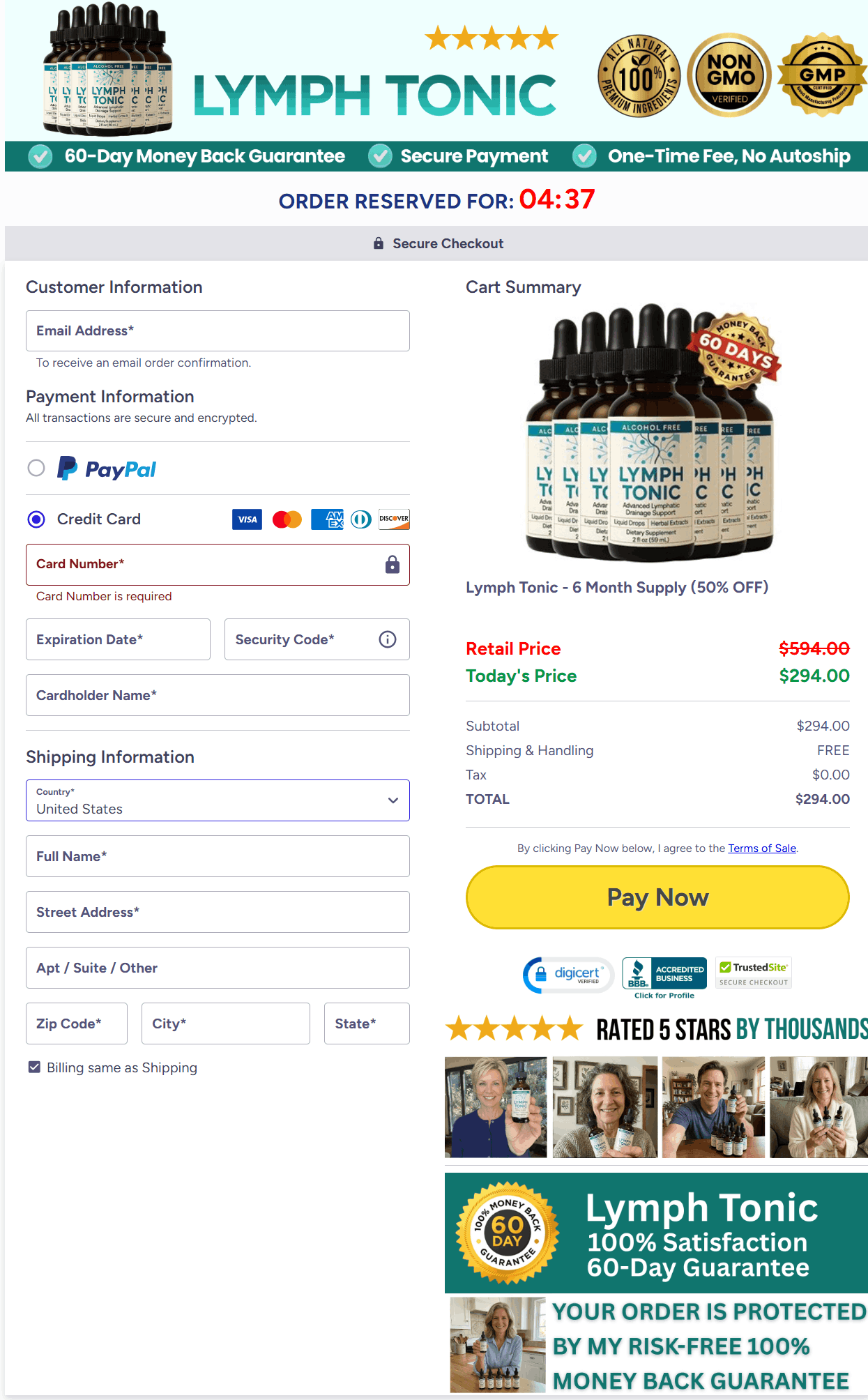 Lymph Tonic-Secure Checkout Page
